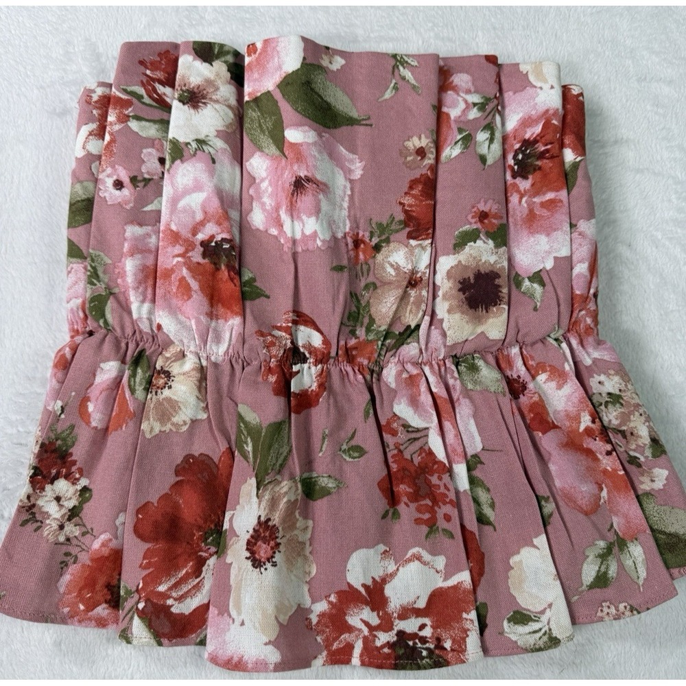 Do‎ + Me Floral Smocked Shirred Tube Top Strapless Blouse Peplum Ruffle Trim